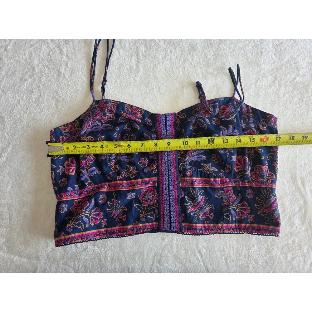 American Eagle Outfitters Smocked Crop Top Floral Print Blue Pink XL TG - Picture 5 of 8